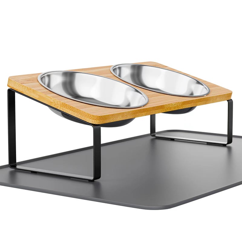 Summark Elevated Whisker Friendly Cat Bowls, 15 Tilted Stand Anti Vomiting Raised Dishes for Food and Water, Stainless Steel Bowls for Cats and Puppy - Image 1