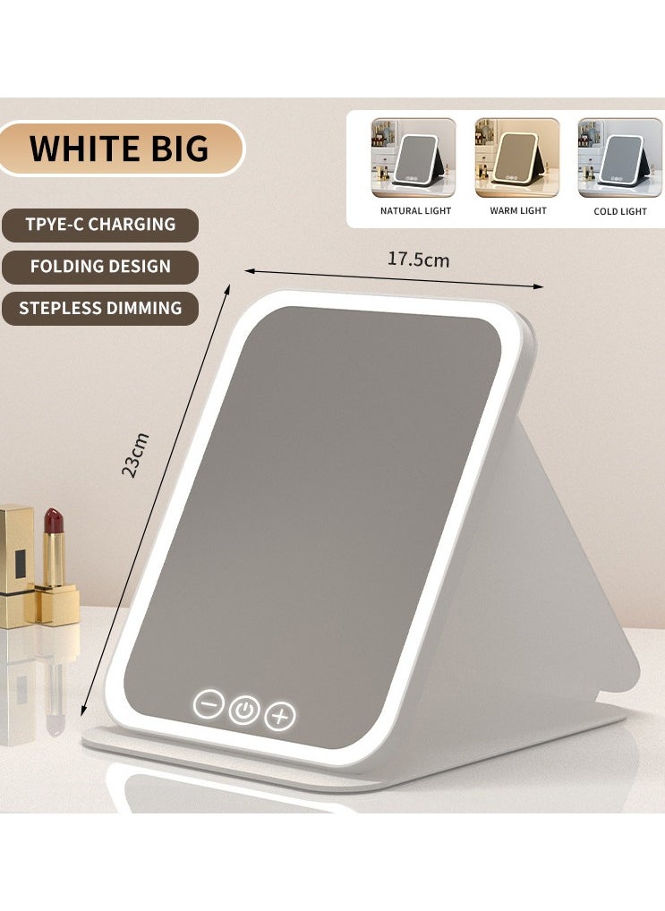 Generic Travel LED Mirrors, Foldable Desk Mirrors with Light, Touch Control Dimmable, 3 Color Temperatures Makeup, Portable Makeup Mirrors, USB Rechargeable Makeup, LED Touch Control Mirrors(white)  - Image 1