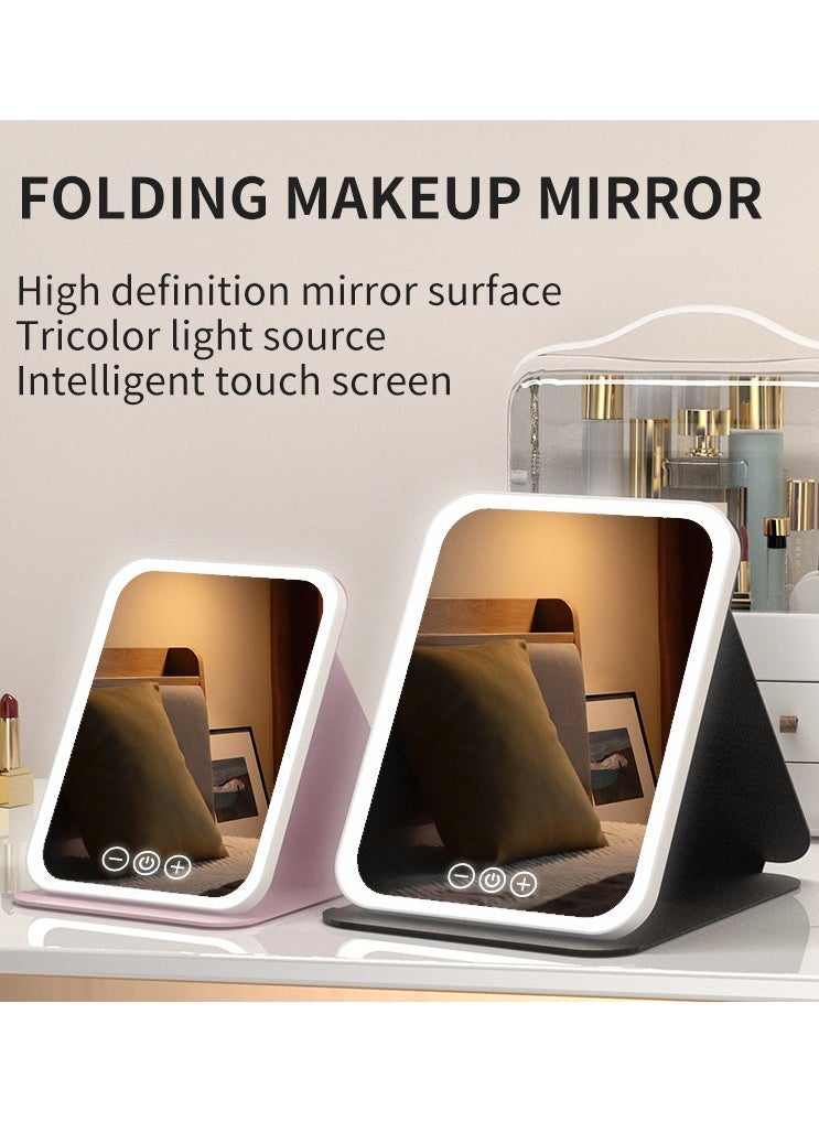 Generic Travel LED Mirrors, Foldable Desk Mirrors with Light, Touch Control Dimmable, 3 Color Temperatures Makeup, Portable Makeup Mirrors, USB Rechargeable Makeup, LED Touch Control Mirrors(white)  - Image 3