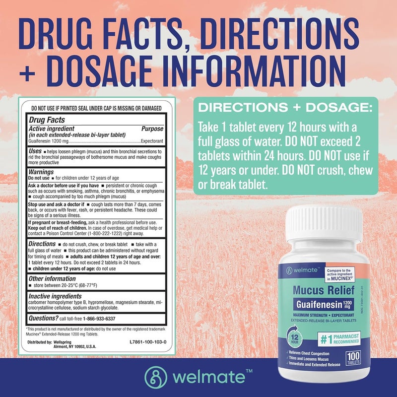 WELMATE Ultimate Cold  Allergy Relief Bundle Maximum Strength Guaifenesin 1200 Mg Mucus Relief 100 Tablets Phenylephrine HCl 10 mg Nasal Decongestant 200 Tablets  Zinc Sulfate 220mg - Image 4