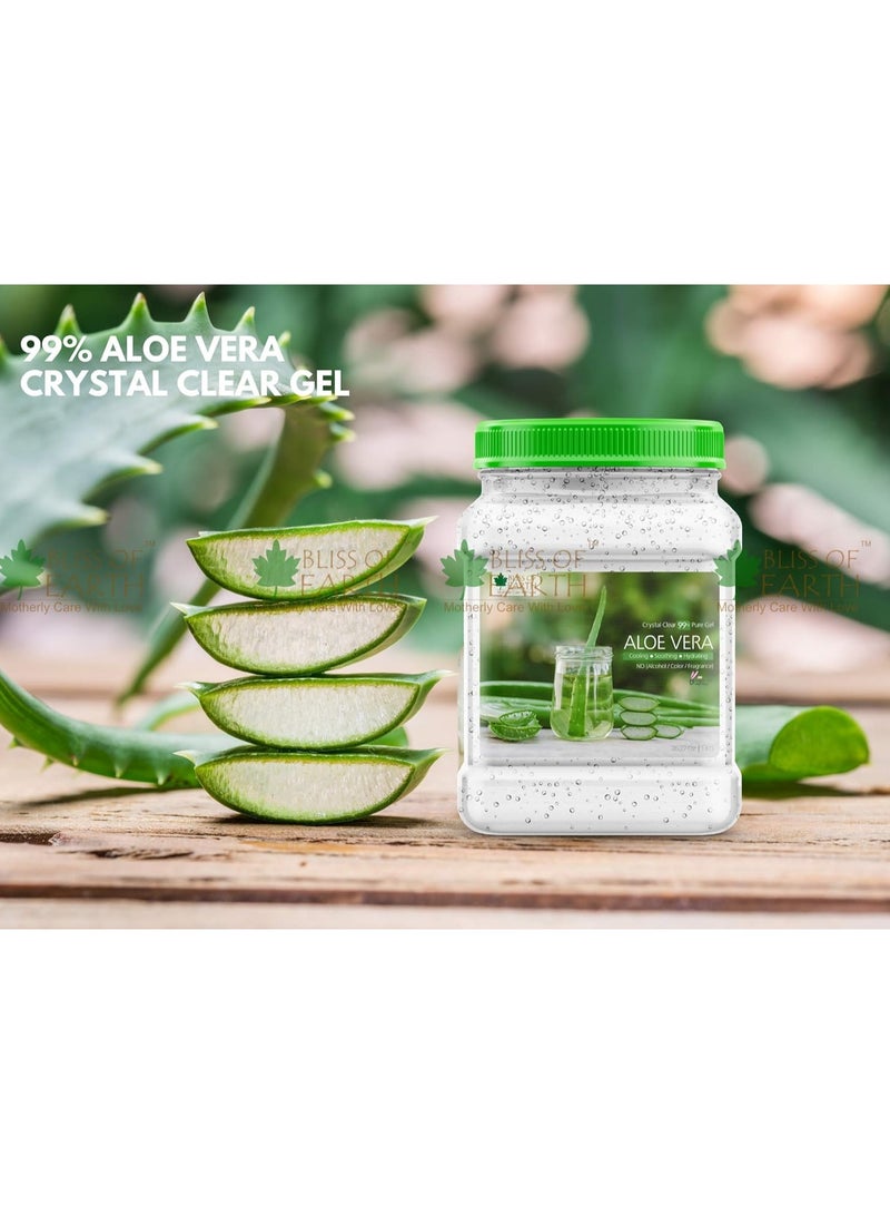 BLISS OF EARTH 99% Pure Crystal Clear Aloe Vera Gel For Face and Hair Acne and Pimples Paraben Free 1kg Pack of 2 - Image 2