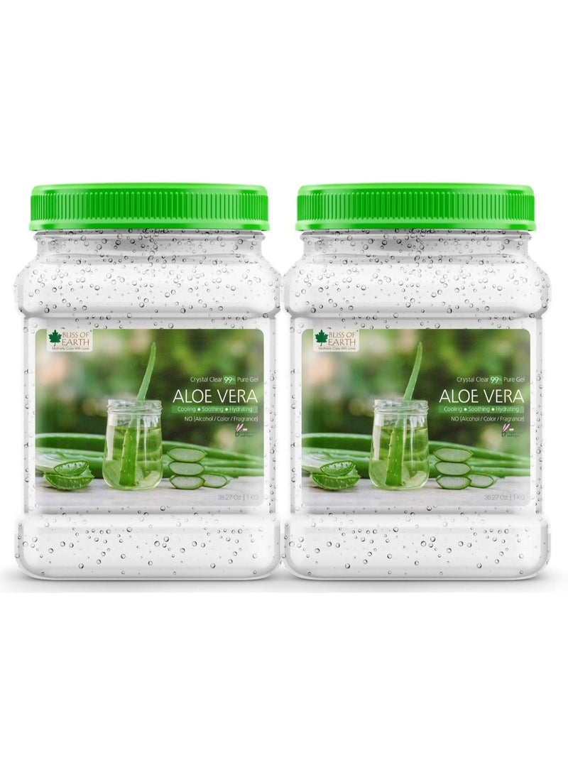 BLISS OF EARTH 99% Pure Crystal Clear Aloe Vera Gel For Face and Hair Acne and Pimples Paraben Free 1kg Pack of 2 - Image 1