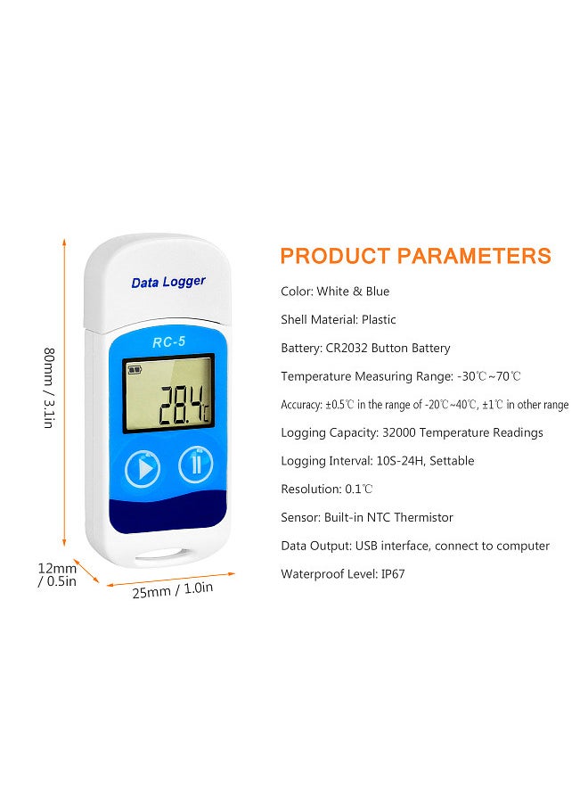 Generic - Temperature Data Logger High Accuracy USB Data Recorder 32000 Points LCD Display IP67 Waterproof Industrial Data Loggers for Cold Chain Transportation - Image 1