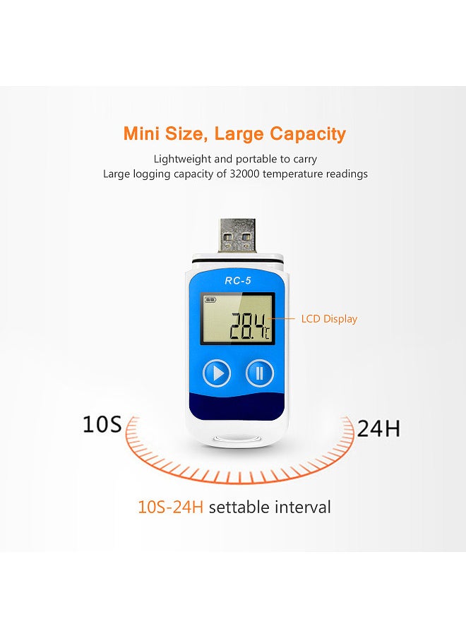 Generic - Temperature Data Logger High Accuracy USB Data Recorder 32000 Points LCD Display IP67 Waterproof Industrial Data Loggers for Cold Chain Transportation - Image 1