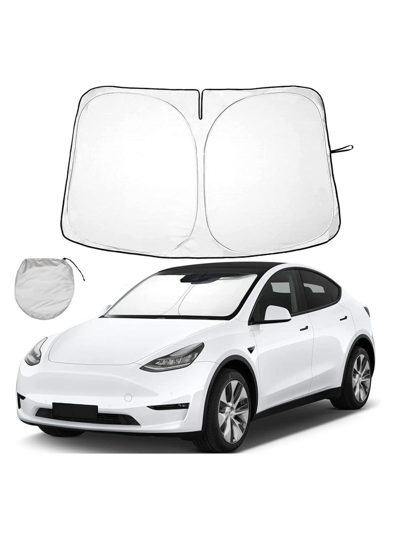 KASTWAVE Windshield Sunshade Fit for Tesla Model Y/S/3, Windshield Sunshade - UV Block, Heat Insulation - for Tesla Model  Accessories, 142*93Cm Silver - Image 1