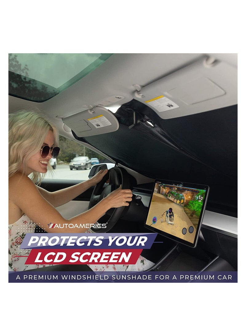 KASTWAVE Windshield Sunshade Fit for Tesla Model Y/S/3, Windshield Sunshade - UV Block, Heat Insulation - for Tesla Model  Accessories, 142*93Cm Silver - Image 2