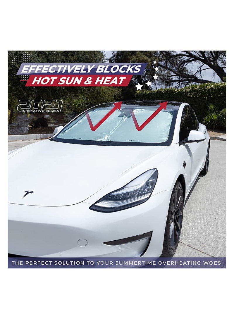 KASTWAVE Windshield Sunshade Fit for Tesla Model Y/S/3, Windshield Sunshade - UV Block, Heat Insulation - for Tesla Model  Accessories, 142*93Cm Silver - Image 4
