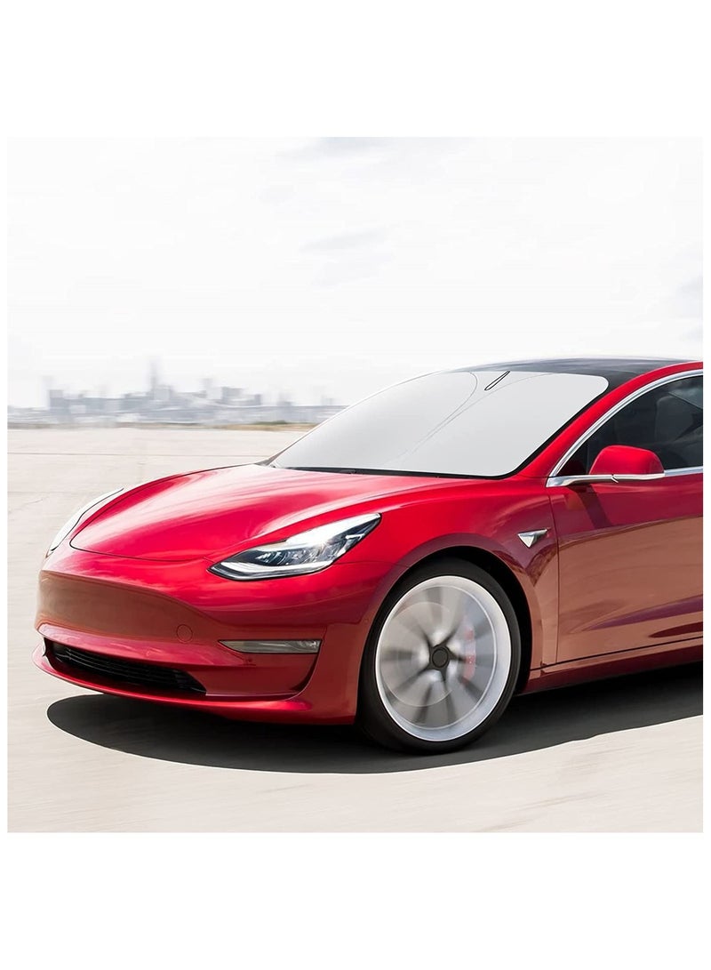 KASTWAVE Windshield Sunshade Fit for Tesla Model Y/S/3, Windshield Sunshade - UV Block, Heat Insulation - for Tesla Model  Accessories, 142*93Cm Silver - Image 5