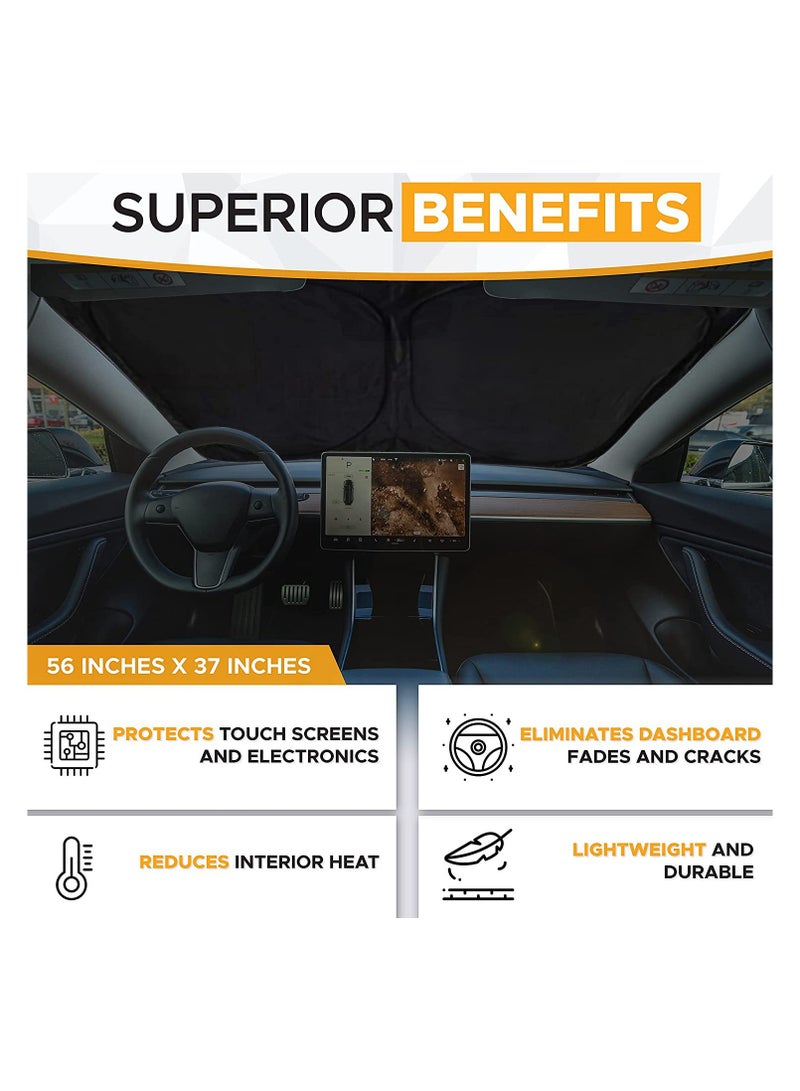 KASTWAVE Windshield Sunshade Fit for Tesla Model Y/S/3, Windshield Sunshade - UV Block, Heat Insulation - for Tesla Model  Accessories, 142*93Cm Silver - Image 3