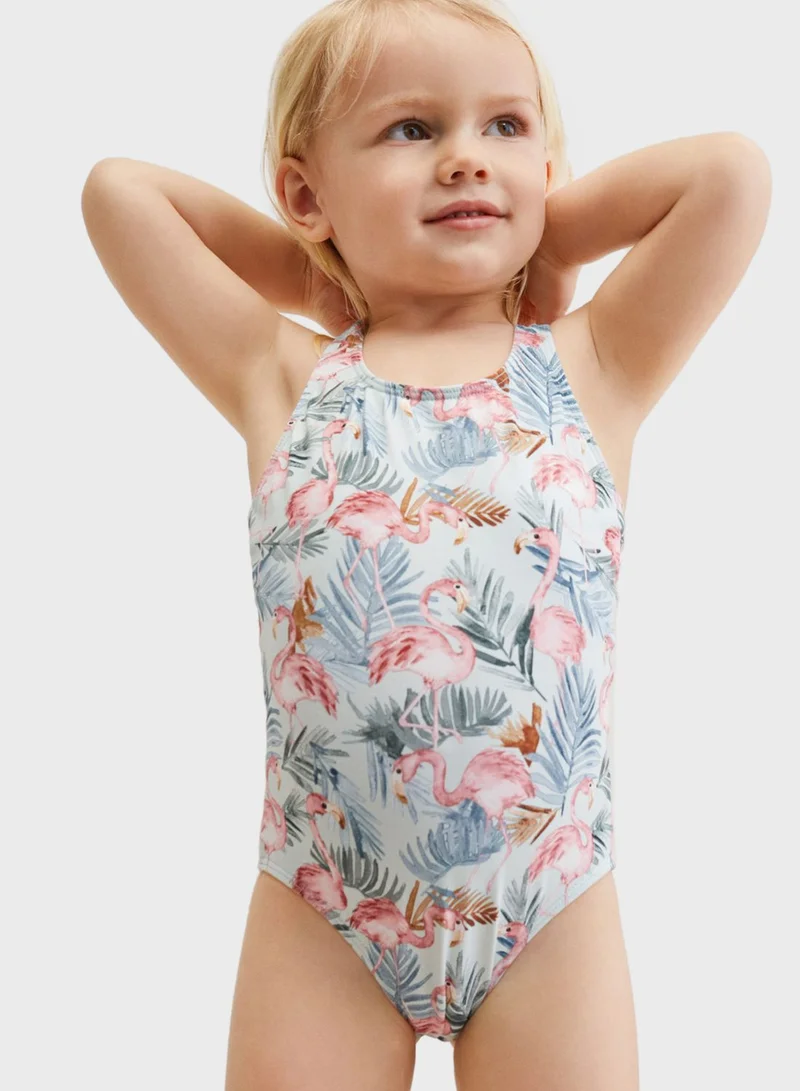 MANGO Infant Flamingo Print Swimsuit