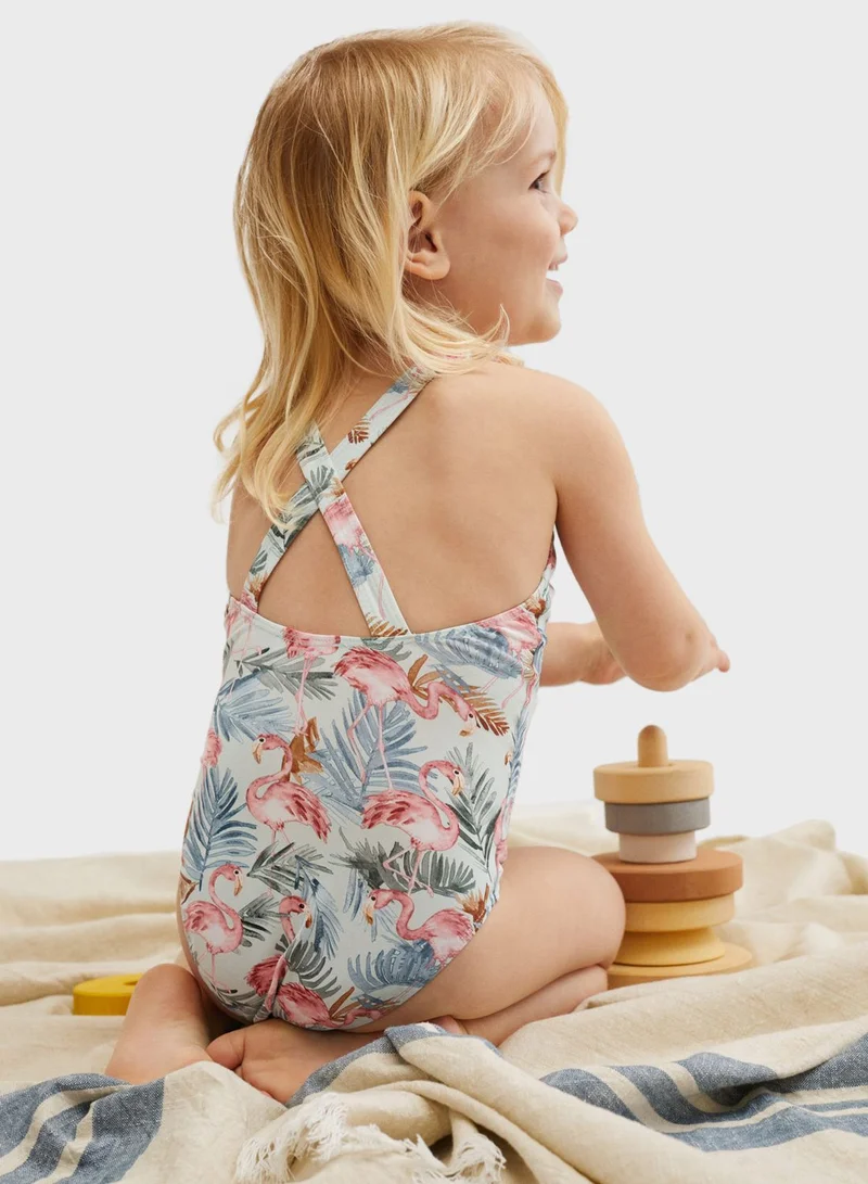 MANGO Infant Flamingo Print Swimsuit