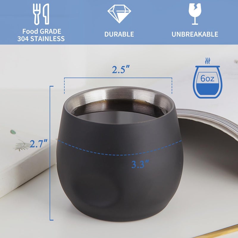 Kitchenexus Stainless Steel Espresso Cups 2 pcs Set, Double Wall Insulated Unbreakable Small Cup for Outdoor Events Picnics Party (Black-Large-6 OZ) Treated anti-rust metal - Image 4