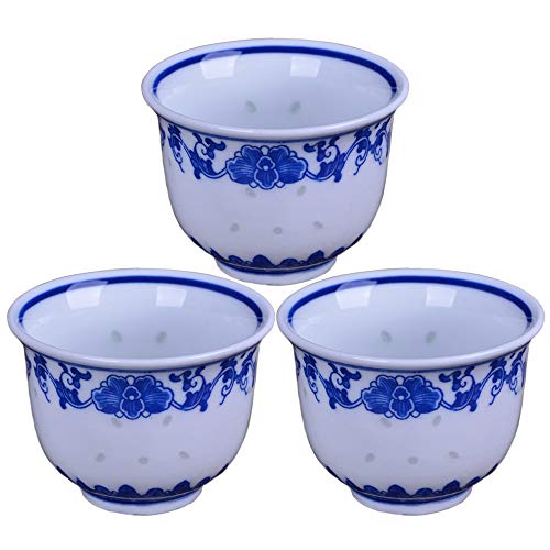 Woonsoon Chinese Handmade Kungfu Tea Cup 80 ml,Bone China Blue and White Tea Cups Set of 3,Ceramic Tea Mugs Without Handles,Best Gift - Image 1