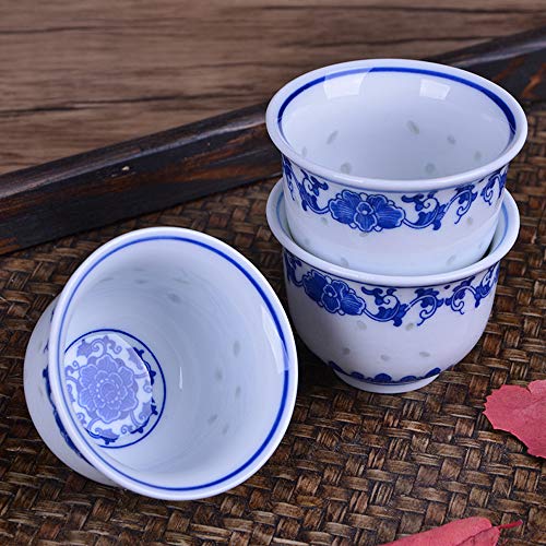 Woonsoon Chinese Handmade Kungfu Tea Cup 80 ml,Bone China Blue and White Tea Cups Set of 3,Ceramic Tea Mugs Without Handles,Best Gift - Image 5