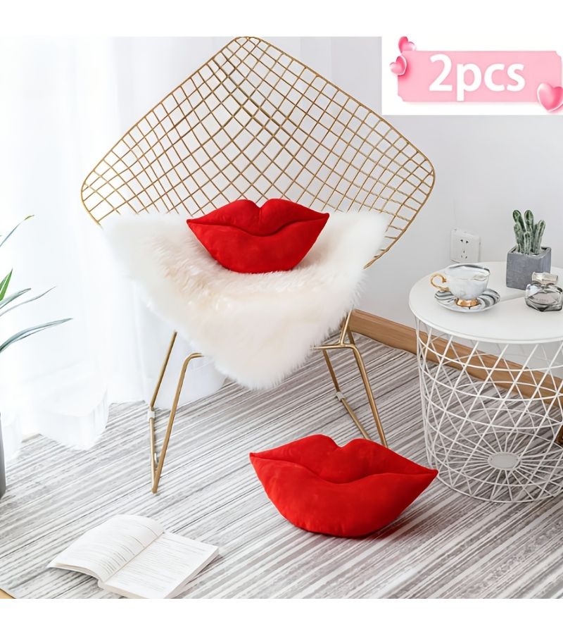 2Pcs Valentine Red Large Lips Throw Pillows Heart Shaped Decorative Cushions French Style Polyester Zipper Closure Machine Washable Suitable for Sofas Beds Living Rooms Birthdays Festivals Anniversaries Wedding Bedding - Image 1