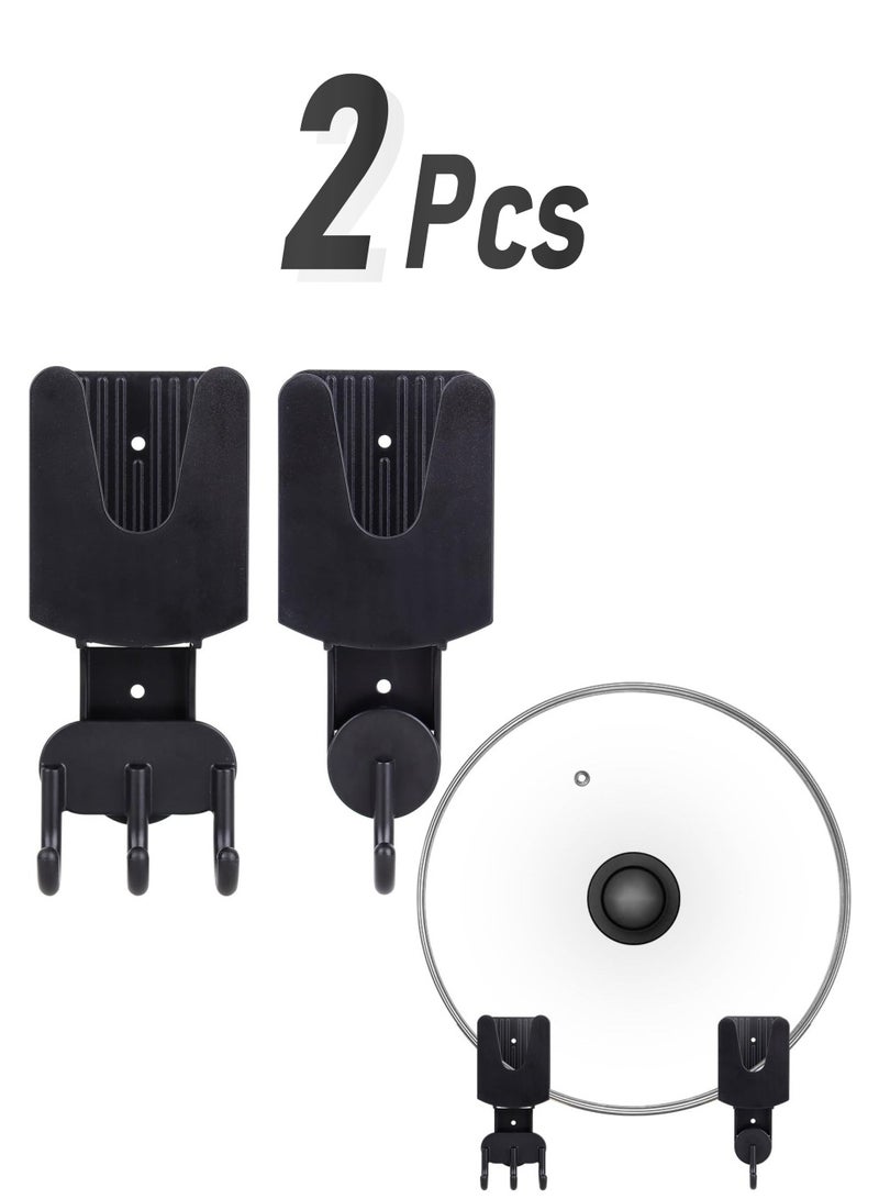 Pot Lid Holder Wall Mount Plastic Pot Lid Stand Holder Rack Hanging Pan Cover Organizer Self Adhesive with Tape for Kitchen 2 Pcs, Black - Image 1