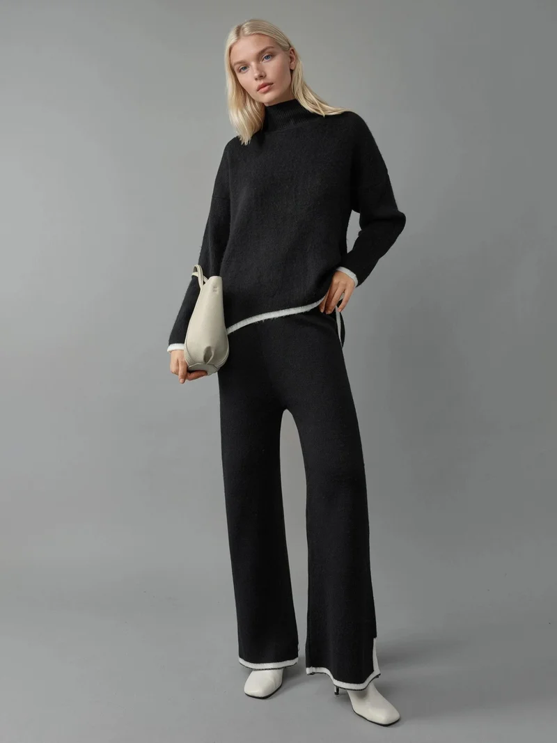 موضتي MY FASHION Soft Textured Oversized Sweater & Pants Knit Co-ord Set