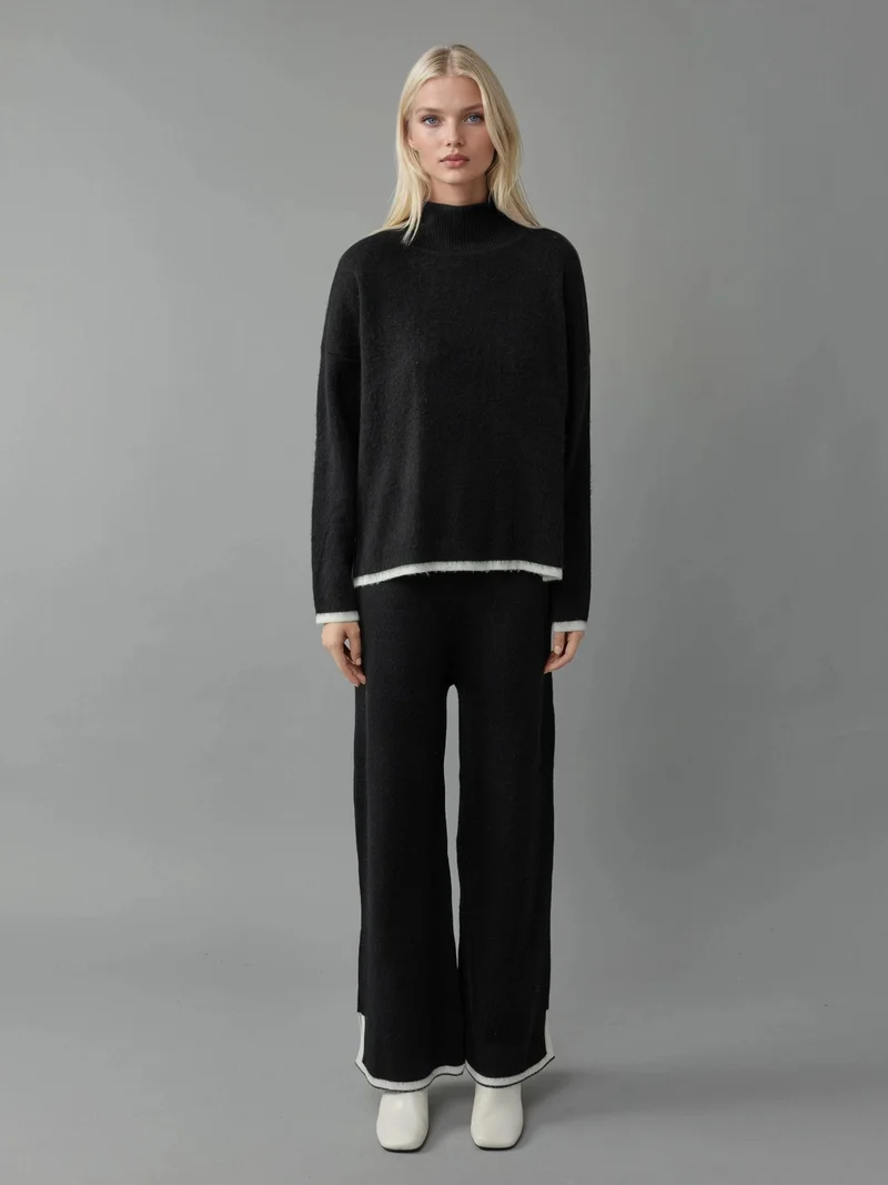 MY FASHION Black MY FASHION Soft Textured Oversized Sweater & Pants Knit Co-ord Set for Women | Best Price UAE