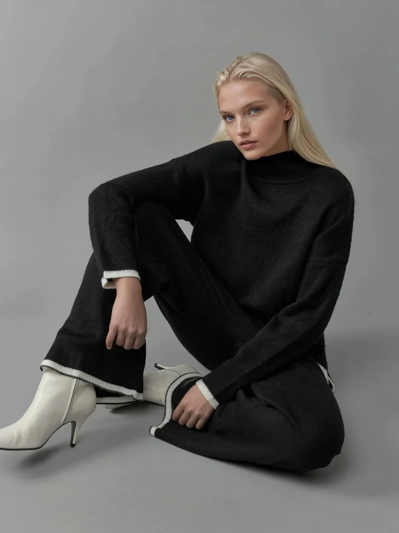 موضتي MY FASHION Soft Textured Oversized Sweater & Pants Knit Co-ord Set