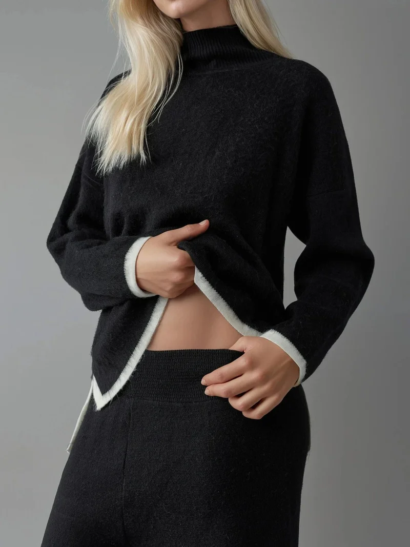 MY FASHION Black MY FASHION Soft Textured Oversized Sweater & Pants Knit Co-ord Set for Women | Best Price UAE