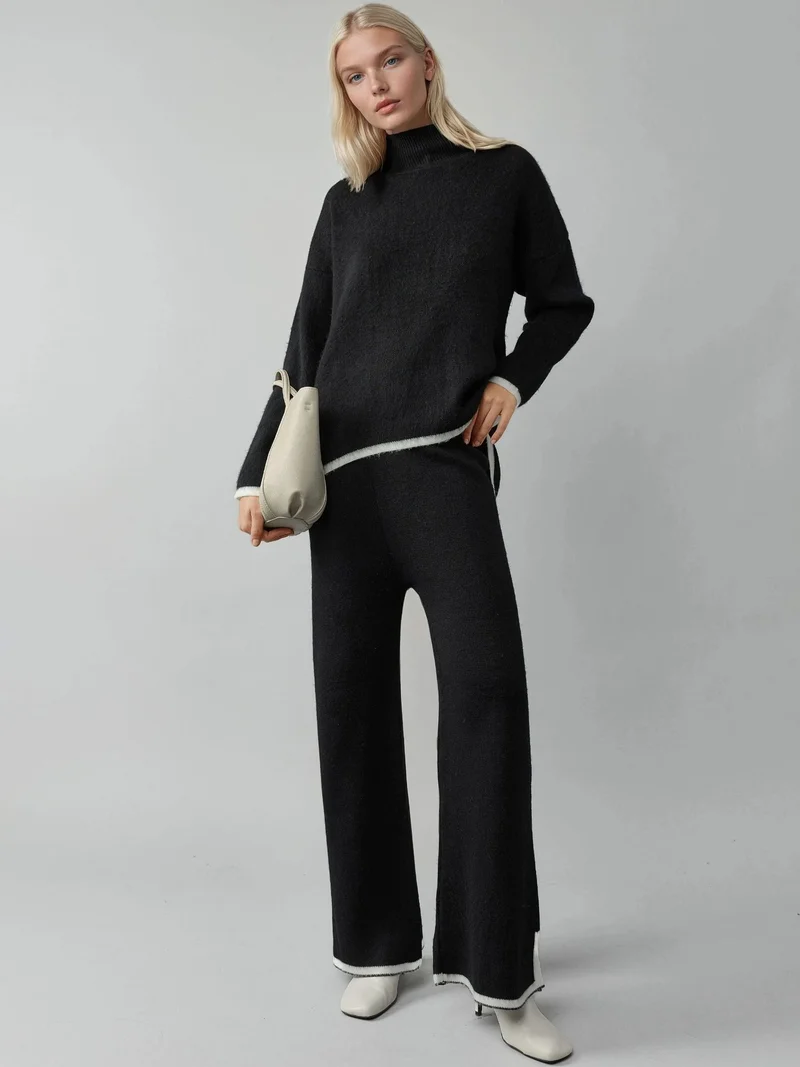 MY FASHION Soft Textured Oversized Sweater & Pants Knit Co-ord Set