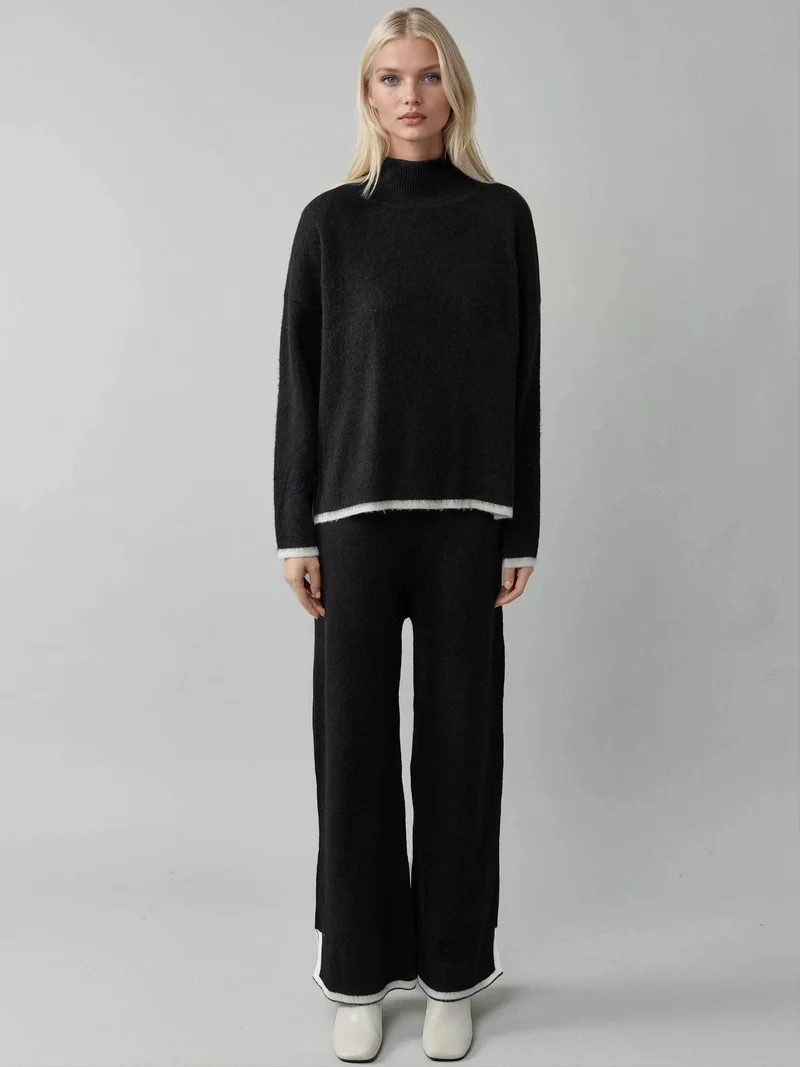 MY FASHION Black MY FASHION Soft Textured Oversized Sweater & Pants Knit Co-ord Set for Women | Best Price UAE