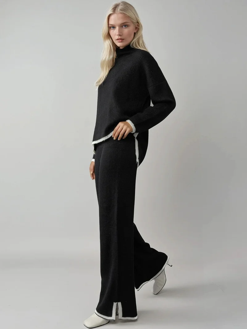 MY FASHION Black MY FASHION Soft Textured Oversized Sweater & Pants Knit Co-ord Set for Women | Best Price UAE