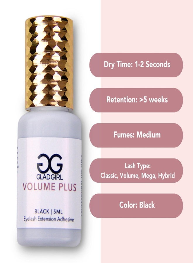 GladGirl False Eyelash Extension Glue - Volume Plus 5ml - Fast Dry Time of 1-2 Seconds - Maximum Eyelash Extension Bond - Ultra Black - Image 2