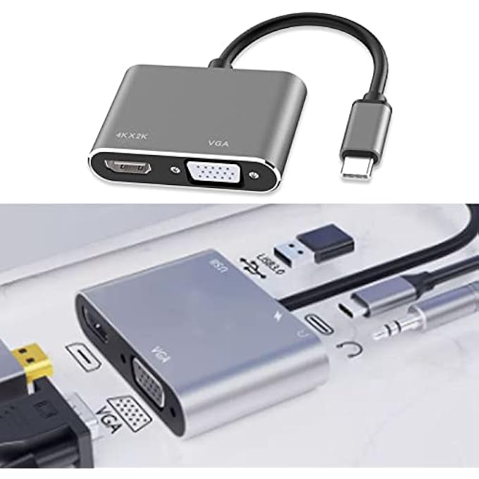rayihni TYPE C TO HD MULTIMEDIA INTERFACE VGA ADAPTER 4K 30HZ PLUG AND PLAY CONVERTER FOR OFFICEHOME ENTERTAINMENT STURDY ALUMINUM ALLOY (GRAY) - Image 1