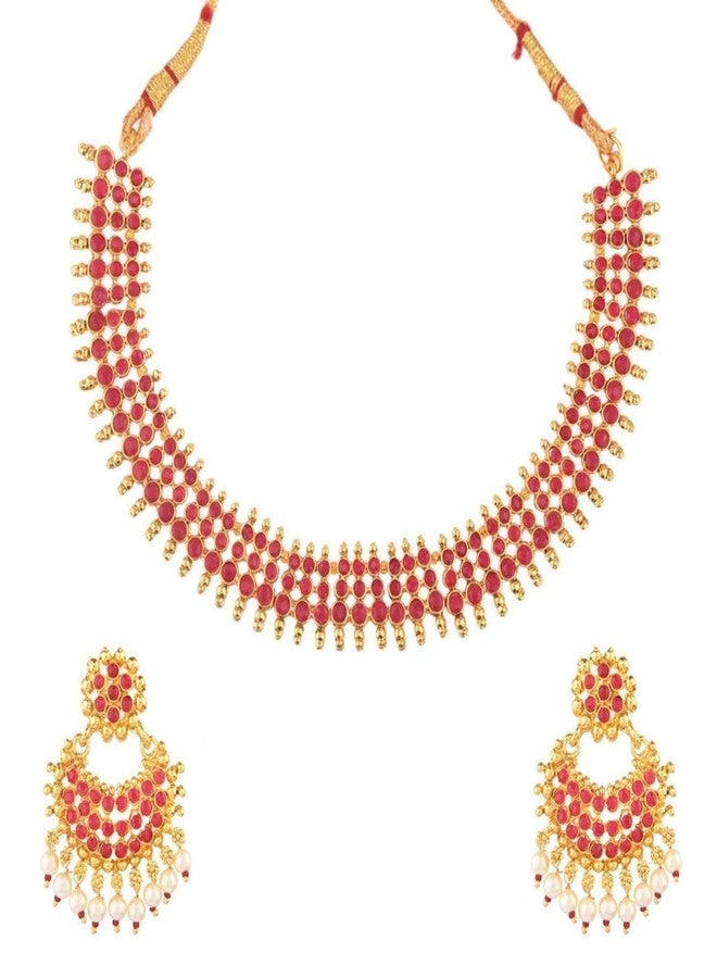 Efulgenz Indian Jewelry Sets for Women Beaded Bollywood Jewelry Faux Pearl Choker Necklace Traditional Crystal Choker Necklace Earrings Wedding Jewelry Sets for Women - Image 1