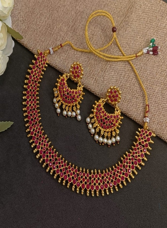 Efulgenz Indian Jewelry Sets for Women Beaded Bollywood Jewelry Faux Pearl Choker Necklace Traditional Crystal Choker Necklace Earrings Wedding Jewelry Sets for Women - Image 2