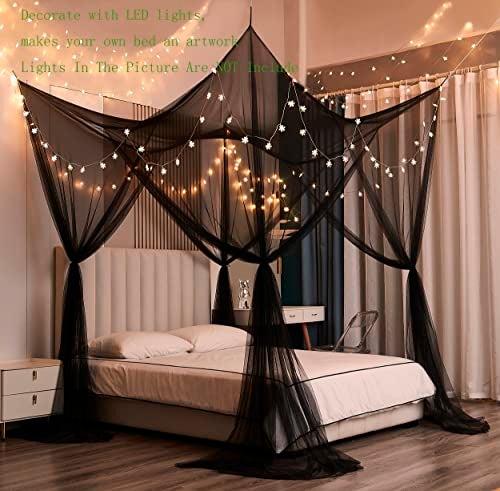Mengersi Bed Canopy,Canopy Bed Curtains Bed Drapes for Full Queen King Size Bed,Mosquito Net Bed Curtains for Patio Indoor Outdoor Net,Black Bed Canopy Curtains for Gothic,Halloween Decoration - Image 4