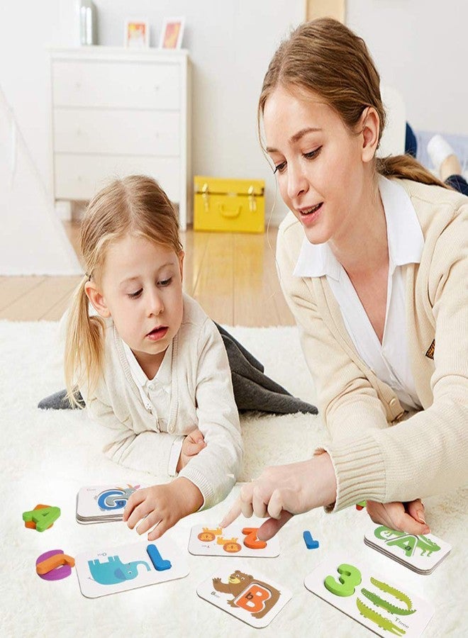 WedFeir 73pcs Numbers and Alphabets Flash Cards Set, ABC Wooden Letters and Jigsaw Numbers Animal Flashcards, Preschool Learning Educational Montessori Toys Gift for Toddlers Age 3+ Preschool. - Image 4