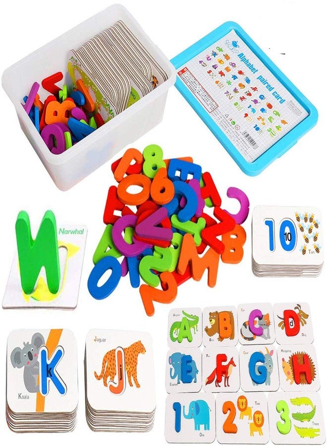 WedFeir 73pcs Numbers and Alphabets Flash Cards Set, ABC Wooden Letters and Jigsaw Numbers Animal Flashcards, Preschool Learning Educational Montessori Toys Gift for Toddlers Age 3+ Preschool. - Image 1