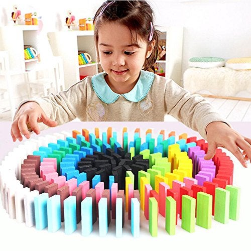 NEWCREATIVETOP 120pcs Wooden Dominos Blocks Set Kids Game Educational Play Toy Domino Racing Toy Game 120PCS - Image 5