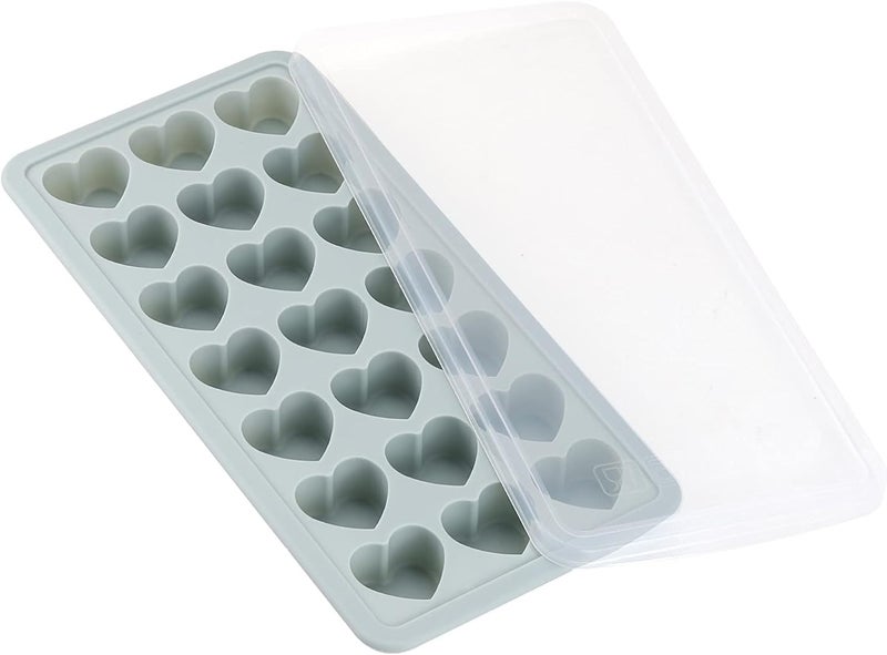 BTYMS Heart Shaped Ice Cube Trays with Lid, Chocolate Mold, Easy Release Ice Trays, 21-Cavity Silicone Heart Molds for Ice Cubes, Gelatine, Baking and Candy - Image 1