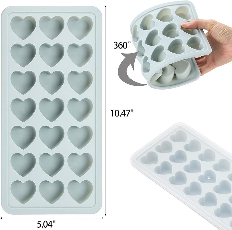 BTYMS Heart Shaped Ice Cube Trays with Lid, Chocolate Mold, Easy Release Ice Trays, 21-Cavity Silicone Heart Molds for Ice Cubes, Gelatine, Baking and Candy - Image 2