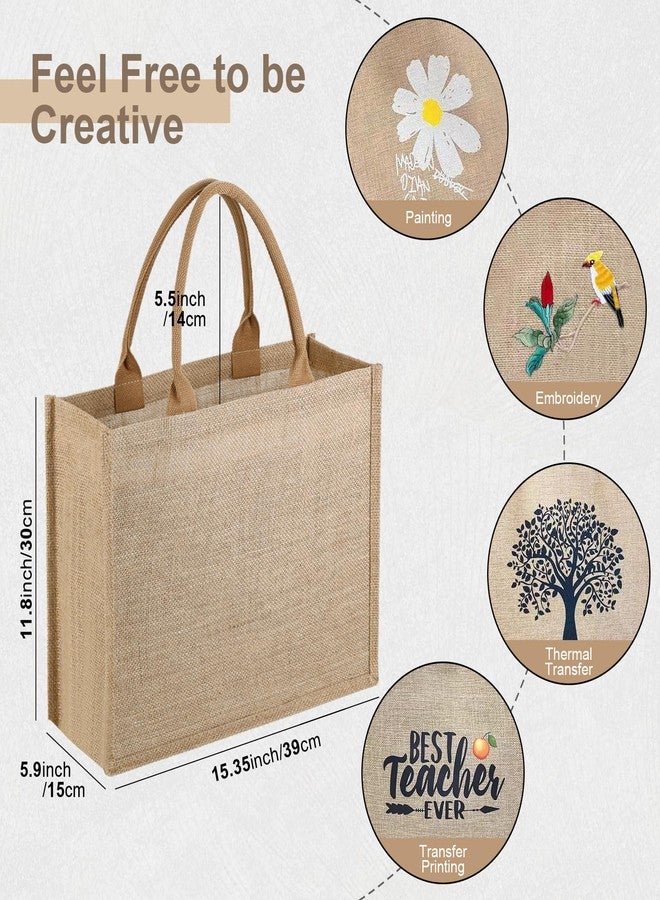 butarfe 10 Pack Burlap Tote Bags Reusable Jute Bags with Handles Blank Burlap Tote Large Jute tote 15.1X11.8X5.5Inch Burlap Gift Bags for Grocery Shopping Wedding Travel Bachelorette Party Embroidery DIY Art - Image 2