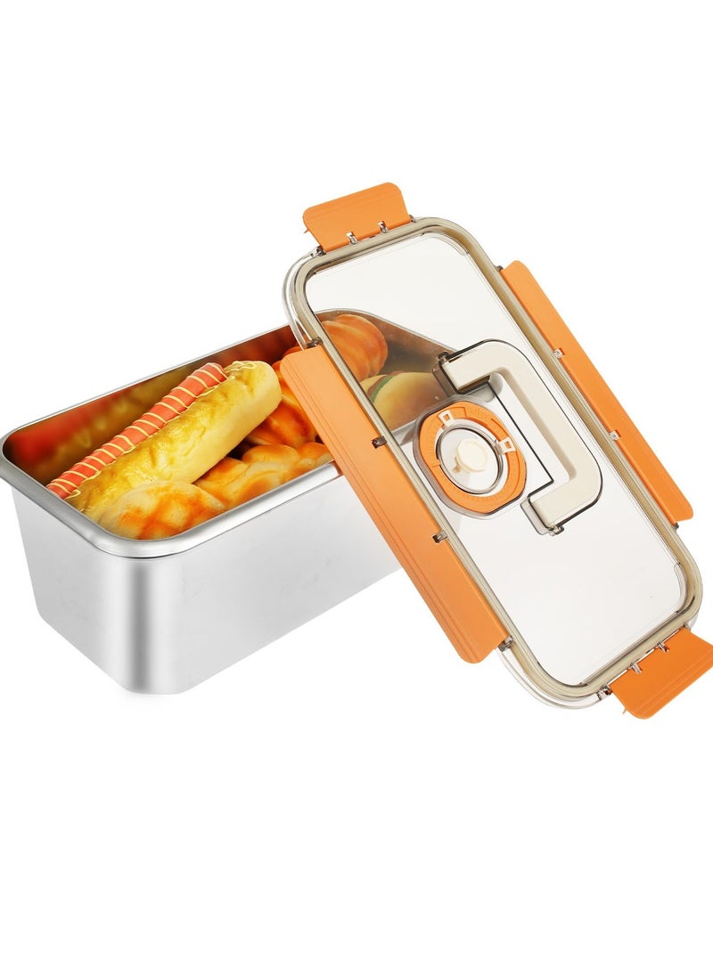 Excefore - Stainless Steel Bread Box with Lid, Time Recording Bread Keeper, 6000ml Rectangular Bread Saver, Reusable Meal Prep Containers for Home, Travel, Work, Party, Leftovers(Orange Buckle) - Image 1