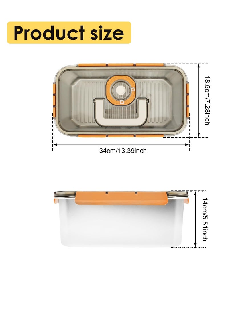 Excefore - Stainless Steel Bread Box with Lid, Time Recording Bread Keeper, 6000ml Rectangular Bread Saver, Reusable Meal Prep Containers for Home, Travel, Work, Party, Leftovers(Orange Buckle) - Image 1