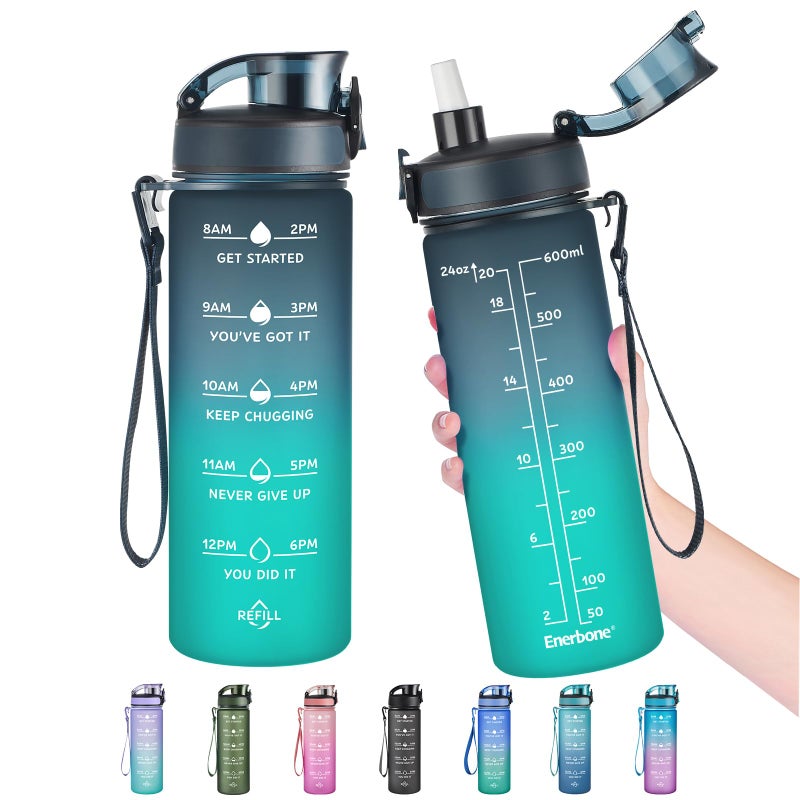 Enerbone 24 oz Water Bottle, Leakproof BPA & Toxic Free, Motivational Water Bottle with Times to Drink and Straw, Fitness Sports Water Bottle with Strap for Office, Gym, Outdoor Sports - Image 1
