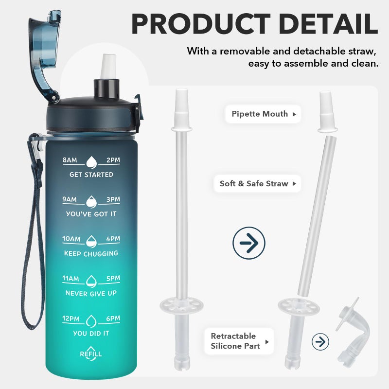 Enerbone 24 oz Water Bottle, Leakproof BPA & Toxic Free, Motivational Water Bottle with Times to Drink and Straw, Fitness Sports Water Bottle with Strap for Office, Gym, Outdoor Sports - Image 4