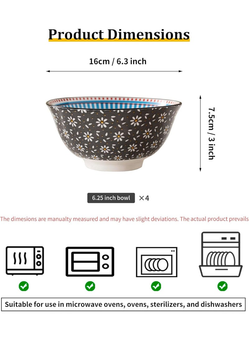 السرعوف الذهبية مجموعة من 4 أوعية سيراميك ديزي سوداء - نمط زهور مقاس 6.25 بوصة - ميكروويف وغسالة أطباق وآمنة للفرن - مثالية للسلطات والمعكرونة والحساء - هدية مطبخ أنيقة - Image 4