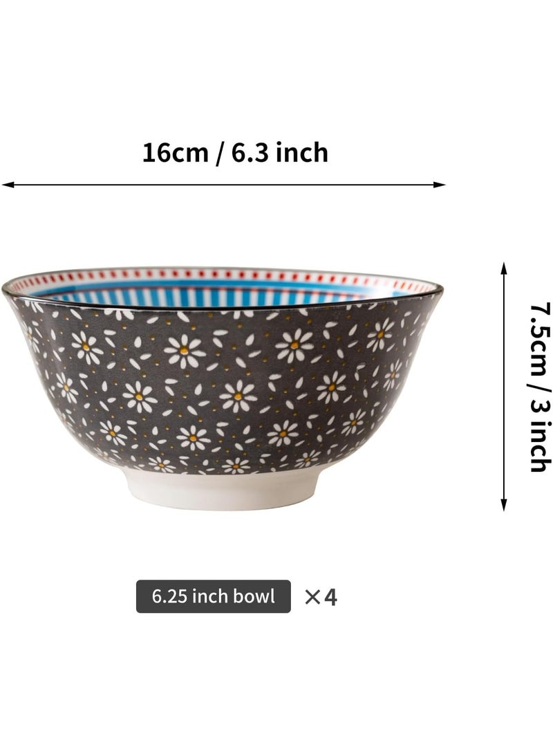 السرعوف الذهبية مجموعة من 4 أوعية سيراميك ديزي سوداء - نمط زهور مقاس 6.25 بوصة - ميكروويف وغسالة أطباق وآمنة للفرن - مثالية للسلطات والمعكرونة والحساء - هدية مطبخ أنيقة - Image 3
