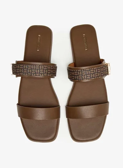 Flora Bella By Shoexpress Women Monogram Print Slip-On Sandals with Metallic Detail