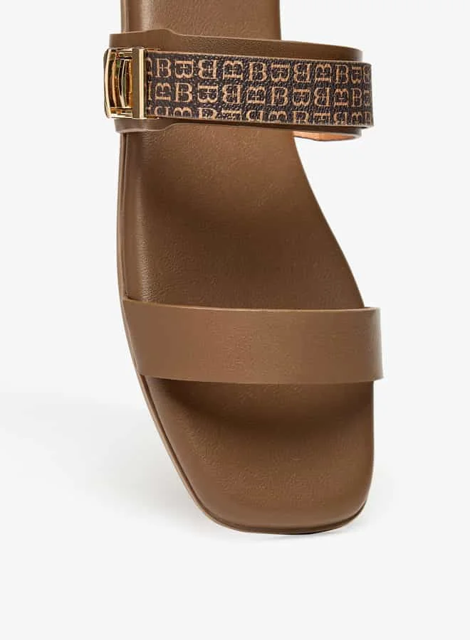 Flora Bella By Shoexpress Women Monogram Print Slip-On Sandals with Metallic Detail