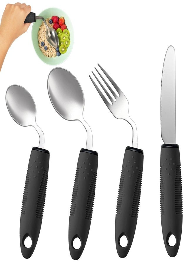 BaseSmall 4-Piece Adaptive Utensils Set - 42° Angled Parkinsons Utensils, 2.5 oz Weighted Utensils for Tremors and Parkinsons Patients, Easy Grip Weighted Silverware for Hand Tremors (Right-Handed) - Image 1