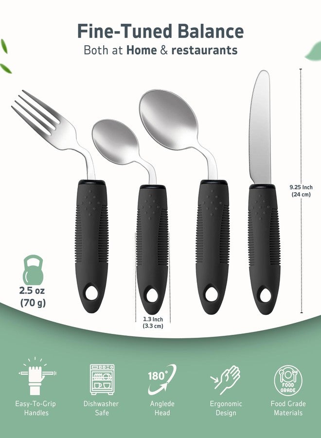 BaseSmall 4-Piece Adaptive Utensils Set - 42° Angled Parkinsons Utensils, 2.5 oz Weighted Utensils for Tremors and Parkinsons Patients, Easy Grip Weighted Silverware for Hand Tremors (Right-Handed) - Image 4