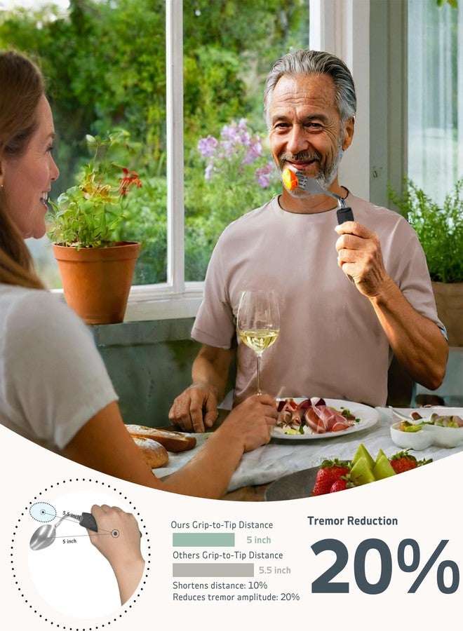 BaseSmall 4-Piece Adaptive Utensils Set - 42° Angled Parkinsons Utensils, 2.5 oz Weighted Utensils for Tremors and Parkinsons Patients, Easy Grip Weighted Silverware for Hand Tremors (Right-Handed) - Image 2