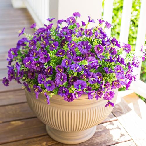 HyeFlora Artificial Flowers for Outdoors Fake Plants Outside Decoration 12 Bundles Silk Purple Morning Glory with Eucalyptus UV Resistant Look Real Faux Flower for Planter Front Door Porch Patio Yard - Image 3